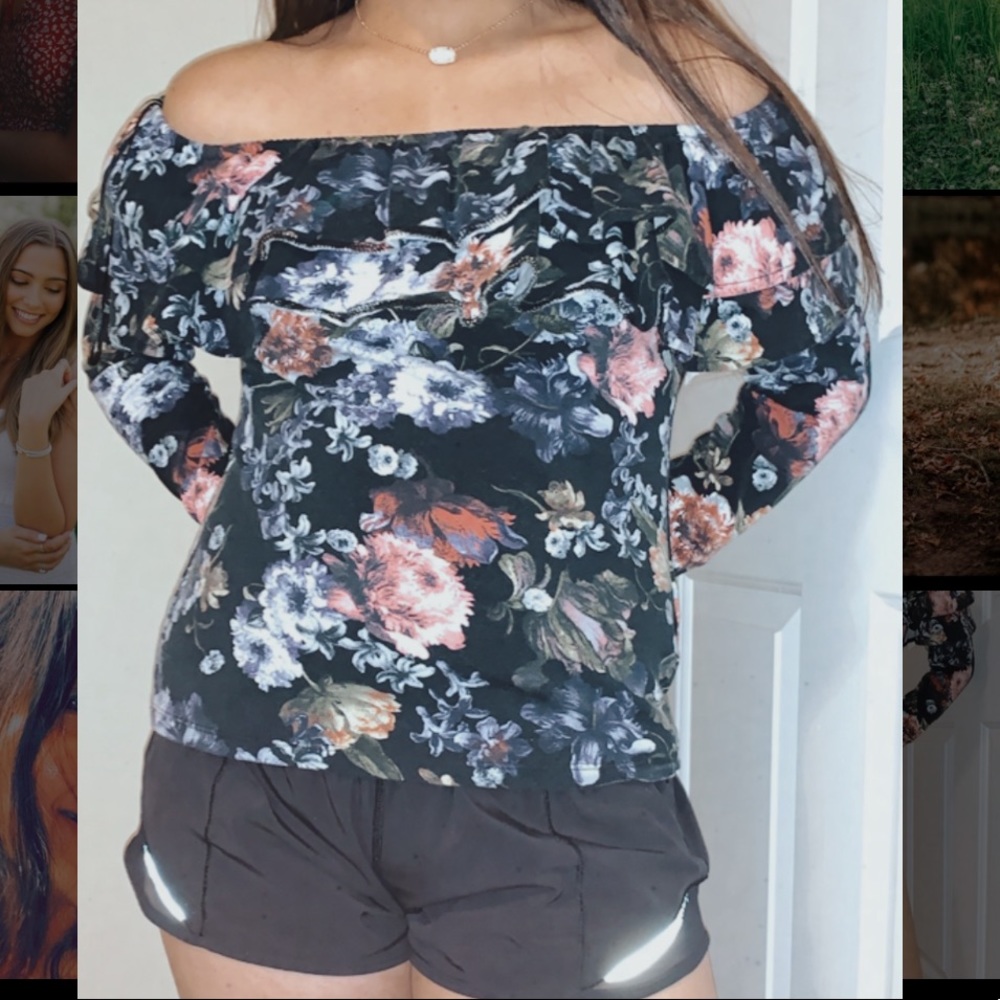OFF-SHOULDER BLACK COLORFUL FLORAL PRINTS
